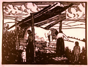 Cecil Buller French Canadian Oven (1919), linocut on laid Japan paper, Carleton University Art Gallery, Gift of Dr. Sean Murphy, 2007.