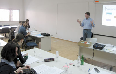 Prof. Leslie A. Pal conducting a workshop on policy analysis in Sarajevo, Bosnia and Hercegovina for the Open Society Fund, BiH, May 6-8, 2010.