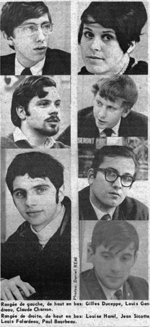 Quebec Student Leaders in 1968: the executive of Union générale des étudiants du Québec (UGEQ). Le Quartier latin, 15 February, 1969 